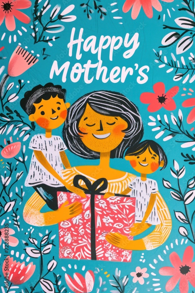 Joyous illustration of a mother and kid creating lasting memories together. Joyous illustration of a mother and kid creating lasting memories together.