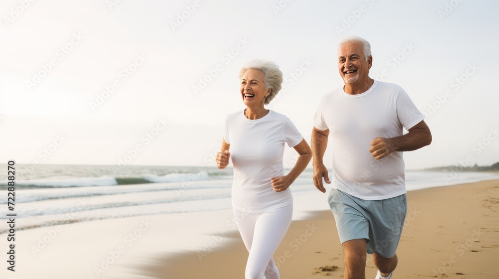 © Stavros - Jogging workout. Middle aged couple during jogging workout on the beach