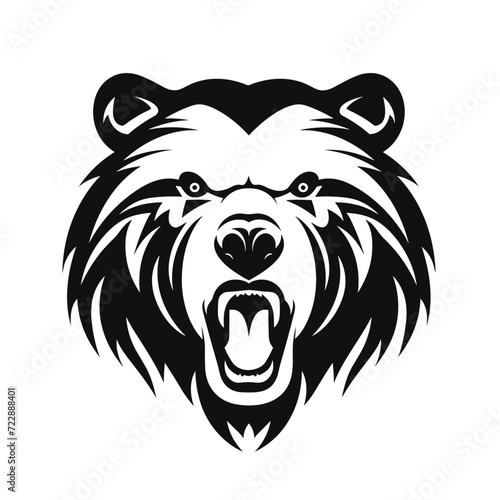 head of an angry bear logo black and white silhouette