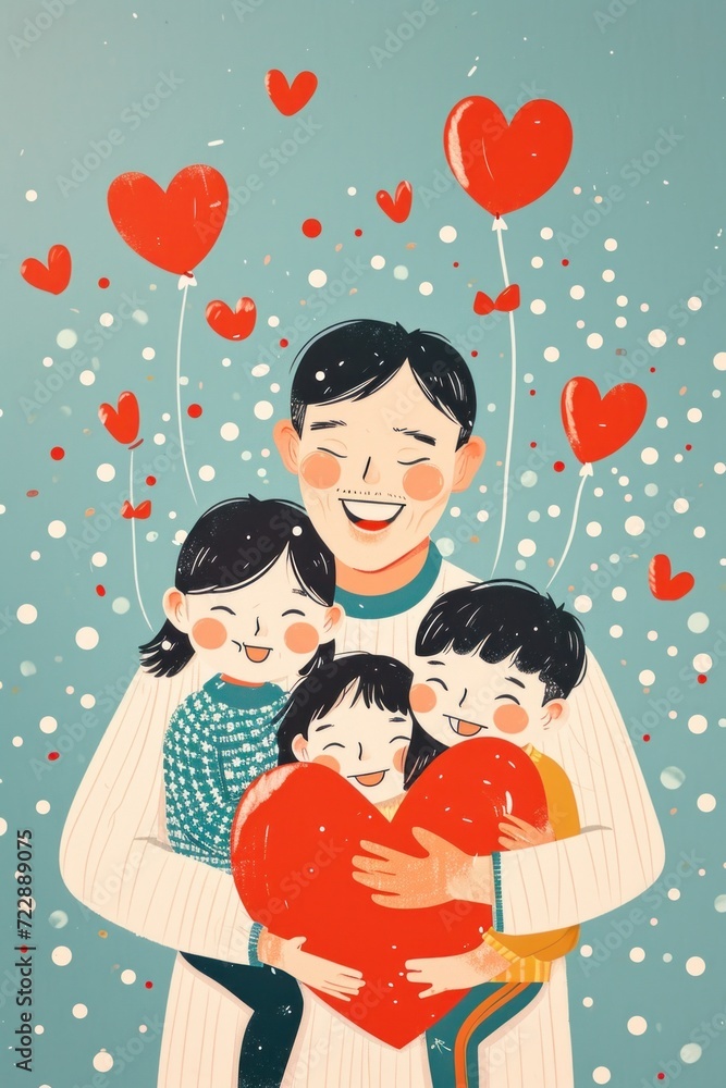 Father and kids share a moment of love and laughter in this cheerful Father's Day illustration. Father and kids share a moment of love and laughter in this cheerful Father's Day illustration.