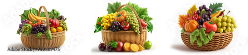 Collection of basket with fresh fruits and vegetables. Generative ai.