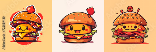 Collection of simple cartoon hamburger mascot. Generative ai.