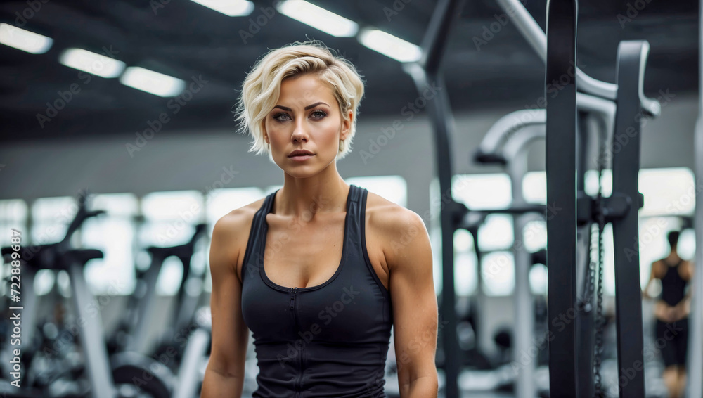 Fototapeta premium Determined Blonde Athlete in Black Activewear at Urban Gym 