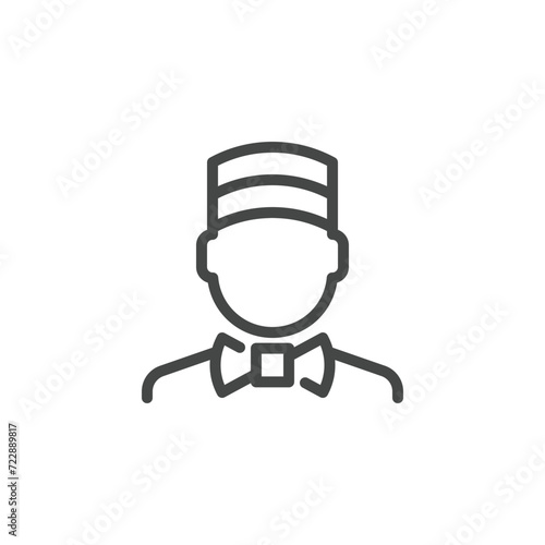 Concierge icon. Doorman outline logo. Porter line pictogram. Label employee of hotel, Motel, inns. Linear doorkeeper emblem for websites, print catalogs and mobile applications. Vector illustration.