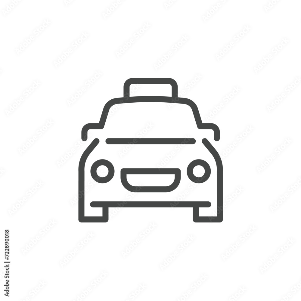 Car line icon. Symbol of buying or booking transport, traveling by auto, parking at hotel, restaurant and other places. Graphic contour label. Vector illustration isolated on white.