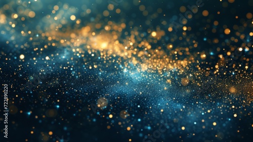 Blue and Gold Bokeh Particles Lighting Pattern in the Style of Interstellar Nebula - Light Gold and Dark Black Minimalist Bokeh Background created with Generative AI Technology