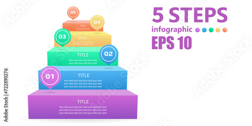 Business infographics. Staircase of 5 steps with numbering. 3 D. Vector illustration.