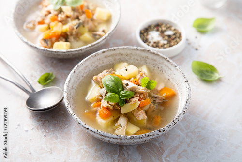 Homemade fish soup with vegetables photo