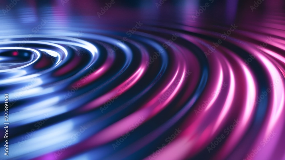 Modern digital waves in neon light. The change in the frequency of a wave circles in relation to an observer who is moving relative to the source of the wave Modern digital waves in neon light. The change in the frequency of a wave circles in relation to an observer who is moving relative to the source of the wave