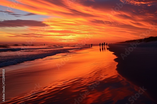 Picturesque Beach Sunset with Silhouetted Figures