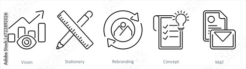 A set of 5 Branding icons as vision, stationery, rebranding