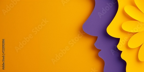 an illustration on the theme of Women s Rights Day. feminism. two face profiles on a yellow background with space for text.