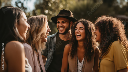 A group of happy, laughing and smiling diverse ethnic people for anti-racism.