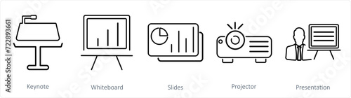 A set of 5 Business Presentation icons as keynote, white board, slides