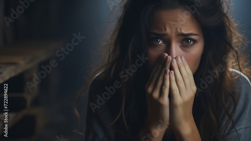Wallpaper Mural Distressed young woman overwhelmed with anxiety and sadness, feeling helpless and lost at home Torontodigital.ca