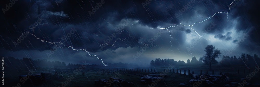 Dramatic grandeur of a thunderous tempest. Thunder and lightning, atmospheric spectacle, nature's intensity, electric drama, stormy atmosphere, dramatic weather. Generated by AI. - obrazy, fototapety, plakaty 