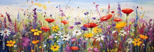 Wildflower field  blooming beauty  nature s palette  vivid landscape  floral diversity  energetic meadow. Generated by AI.