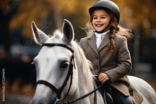 equestrian young girl riding a horse © Belish