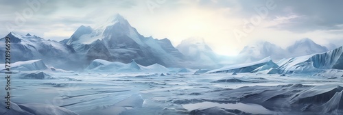 A realm of frozen grandeur and natural splendor. Icy landscape, glaciers, frozen tundra, grandeur, frozen, natural splendor. Generated by AI.