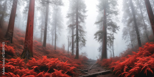 forest scenery with red fog