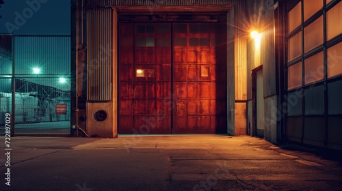 Warehouse Gate with Evening Lighting