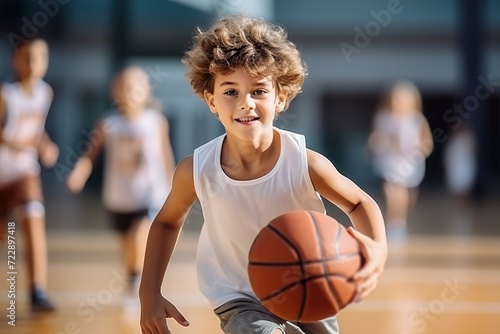 boy playing basketball inside © Belish