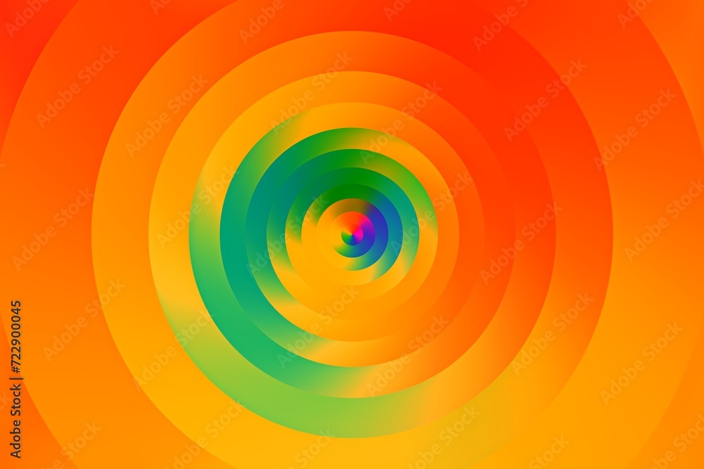 Naklejka premium Koncentryczne okręgi z gradientem w kolorze zielonym, niebieskim, czerwonym, pomarańczowym, rozmycie ruchu - abstrakcyjne tło, tapeta
