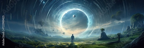 Cosmic exploration, theoretical physics, space-time mysteries, cosmic wormholes, theoretical journey through space. Generated by AI.