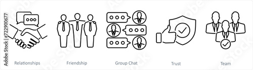 A set of 5 Community icons as relationships, friendship, group chat