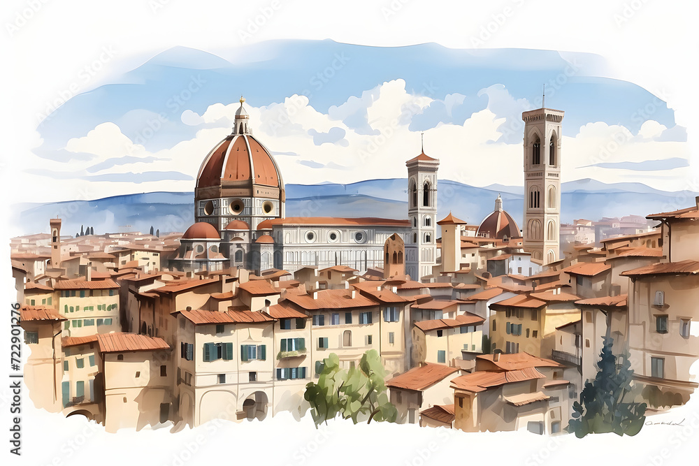 Front view of aesthetic florence landscape illustration or cartoon