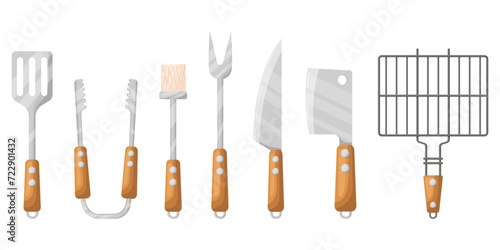 A set of grilling tools. Vector illustration on a white background