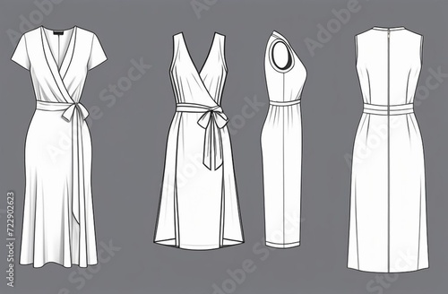 Technical flat fashion sketch - wrap dresses - woman clothes photo
