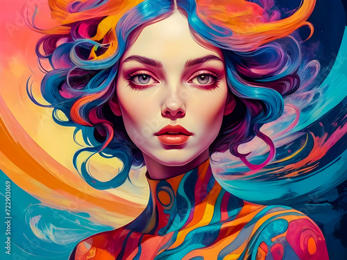 Colorful abstract painting of a woman