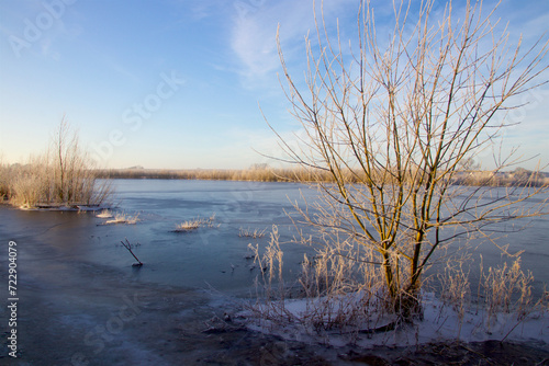 Waterscape has turned to ice on a cold winter day