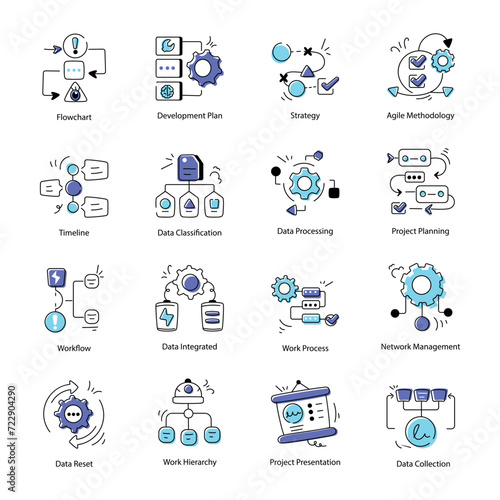 Collection of Doodle Style Workflow Icons