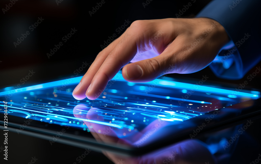 Businessman, touch tablet, research technology Businessman, touch tablet, research technology
