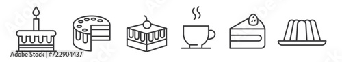 Cake and pastries - editable thin line vector illustration icons Set