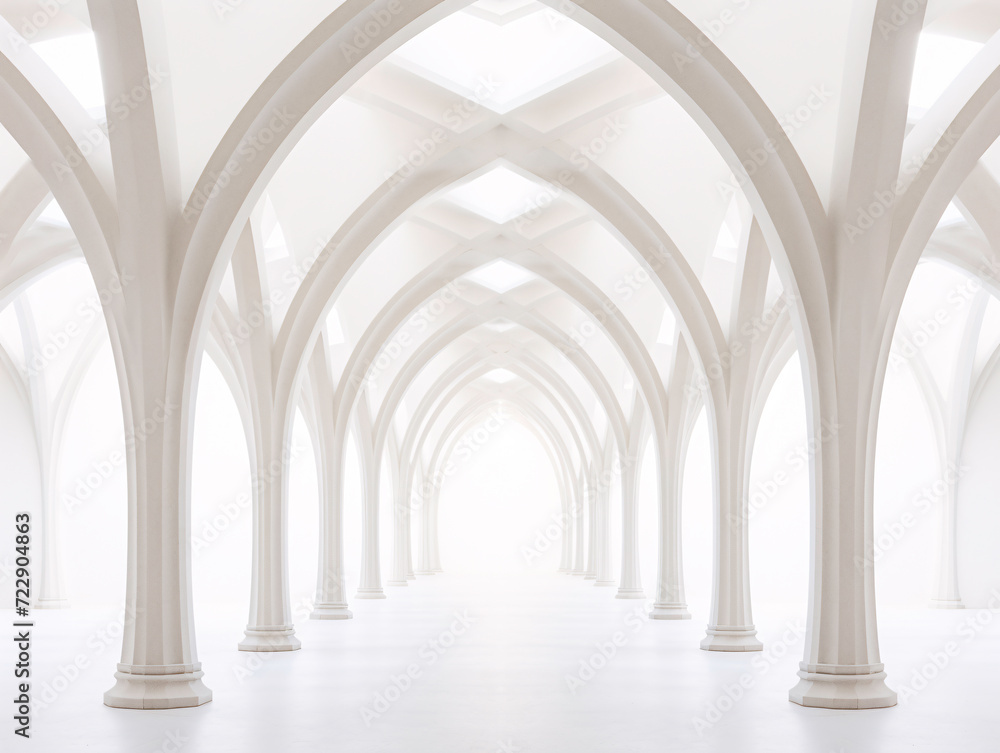 a white room with arches and white floor