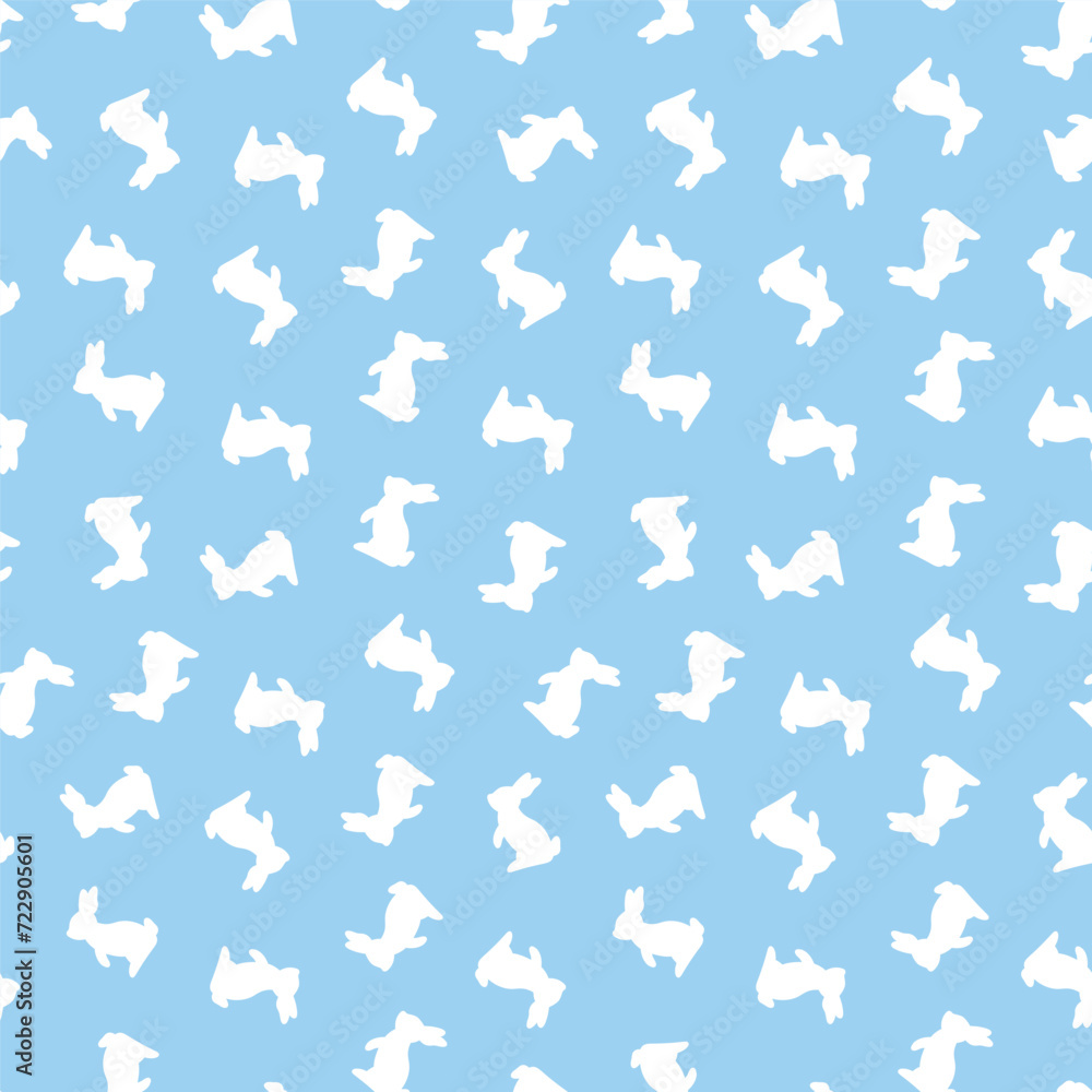 Blue seamless pattern with white rabbits Blue seamless pattern with white rabbits