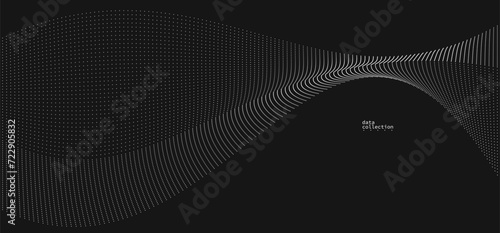 Grey abstract background, vector wave of flowing particles over black, curvy lines of dots in motion, technology and science theme, airy and ease futuristic illustration. photo