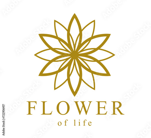 Flower of Life esoteric sacred geometry ancient symbol isolated on white background, best for boutique or hotel or spa or beauty salon logo or emblem.
