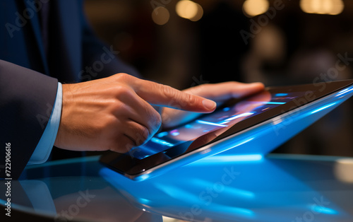 Businessman, touch tablet, research technology © Kane-VIP