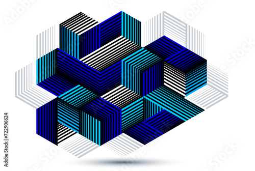 Abstract vector wallpaper with 3D isometric cubes blocks, geometric construction with blocks shapes and forms, op art low poly theme.