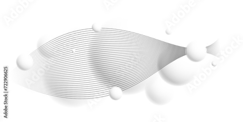 Defocused light levitating spheres with particles wave flowing atmospheric ambient vector background, 3D balls dynamic design, soft and easy futuristic wallpaper.