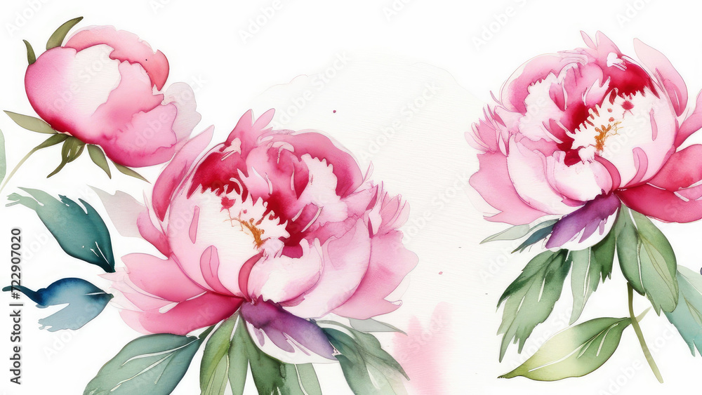 watercolor pink peonies on a white background