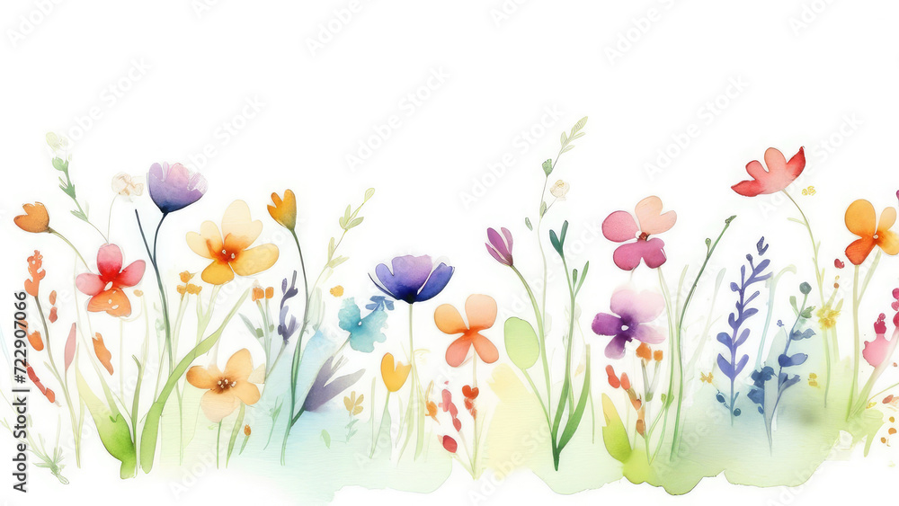 delicate spring field watercolor flowers on a white background