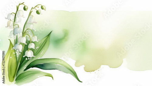 watercolor lilies of the valley, copy space