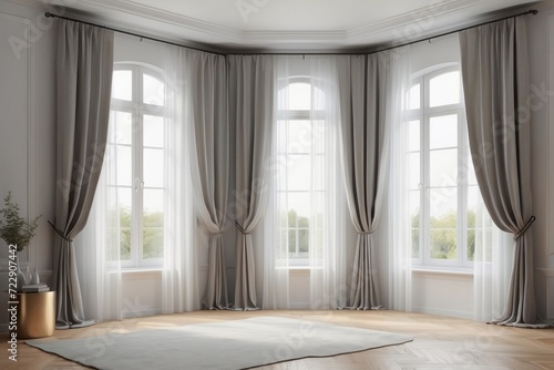 Windows with stylish curtains in living room interior © Dhiandra