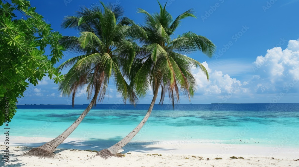 In the photo, palm trees from the Maldives. High quality photos.