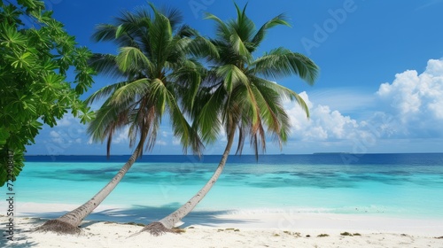 In the photo, palm trees from the Maldives. High quality photos. © Emil